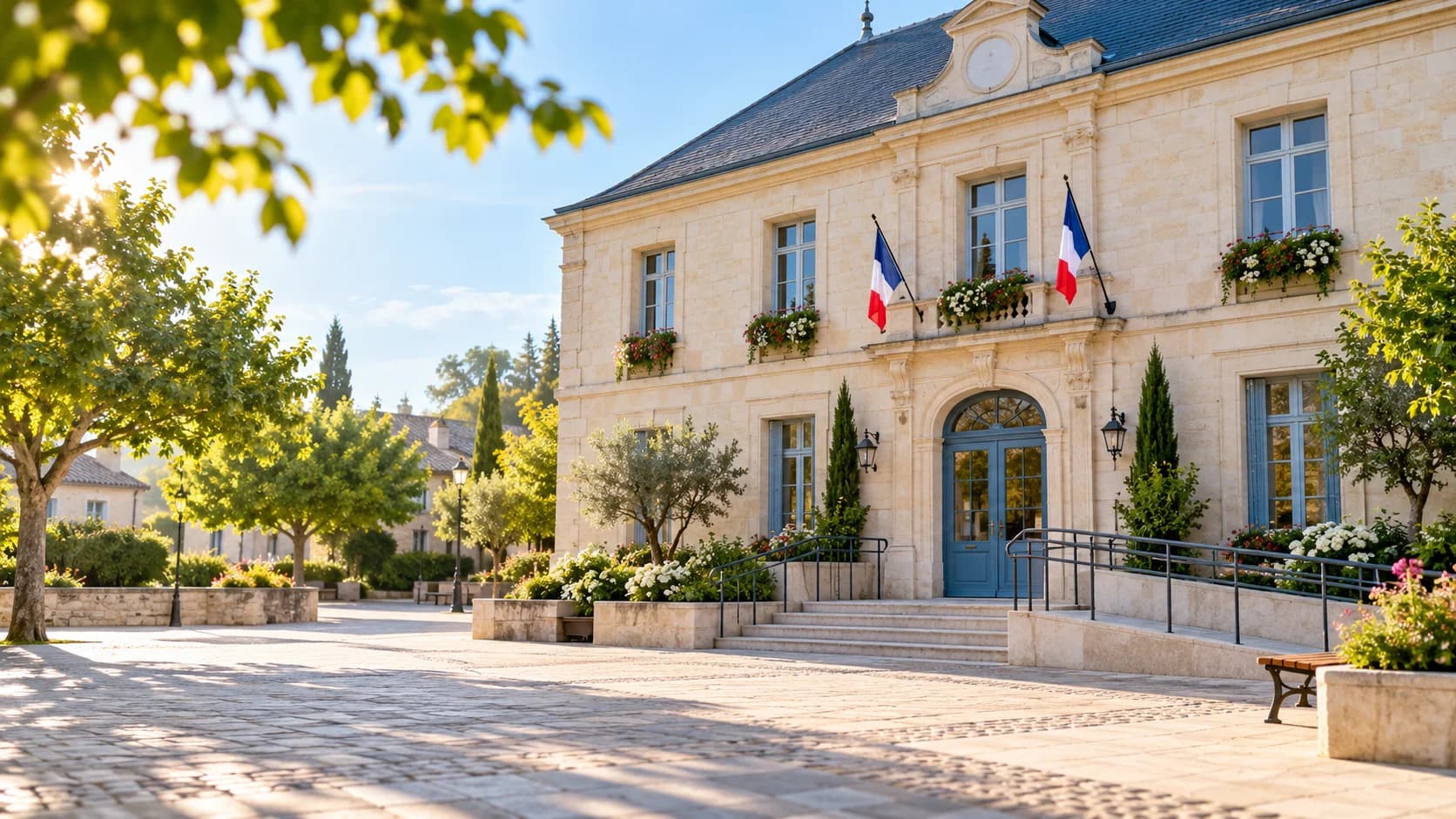 Illustration : mairie et place arborée